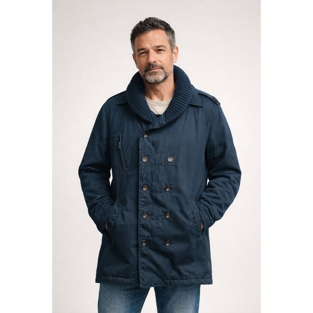 Hugo Boss Orange Field Jacket Mens 42R Black Insulated Pea Coat‎ Knit Mock Neck